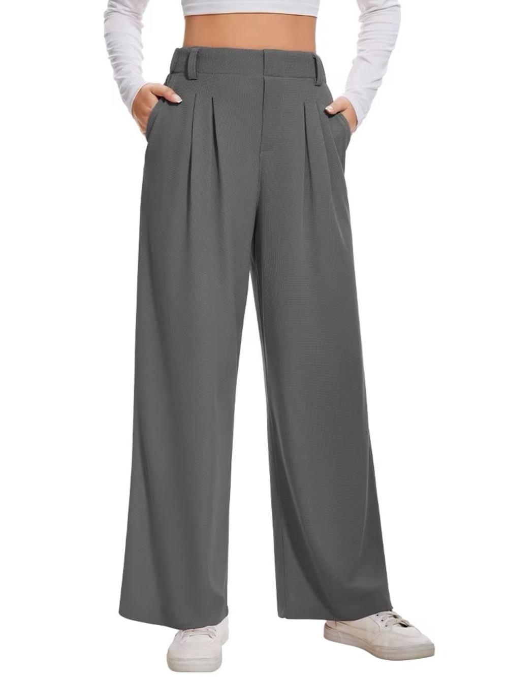 HALARA Wide Leg Pleated Pants in Gray